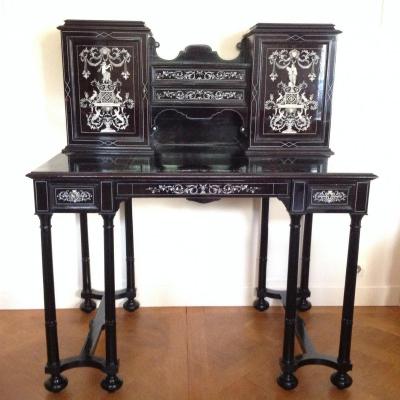 Napoleon III Desk In Veneer Ebony And Ivory And Blackened Wood Sign Hunsinger